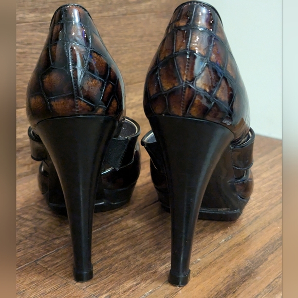 Laurel Exotic croc Skin Slingback Platform Peep Toe Heels EU 37 - Picture 9 of 16